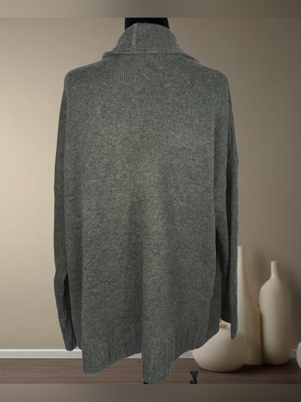 Madewell 100% Cashmere Olive Open Long Sleeve Cardigan Pockets Size XXL *Flaws - Picture 5 of 16